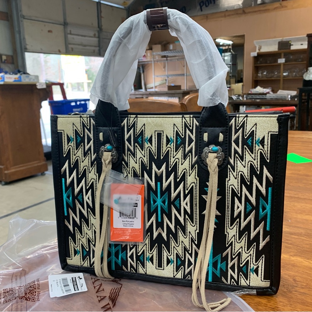 Black and Cream Montana West Patterned Tote Bag